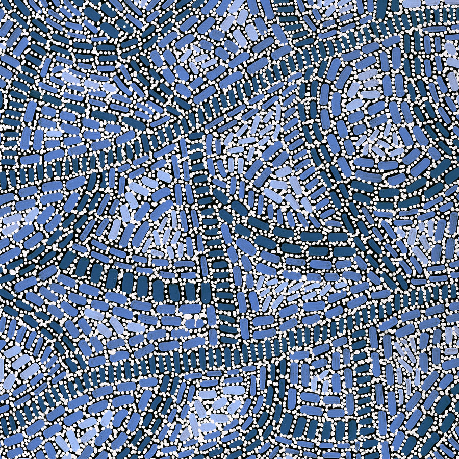 Aboriginal Artwork by Nathania Nangala Granites, Warlukurlangu Jukurrpa (Fire country Dreaming), 91x46cm