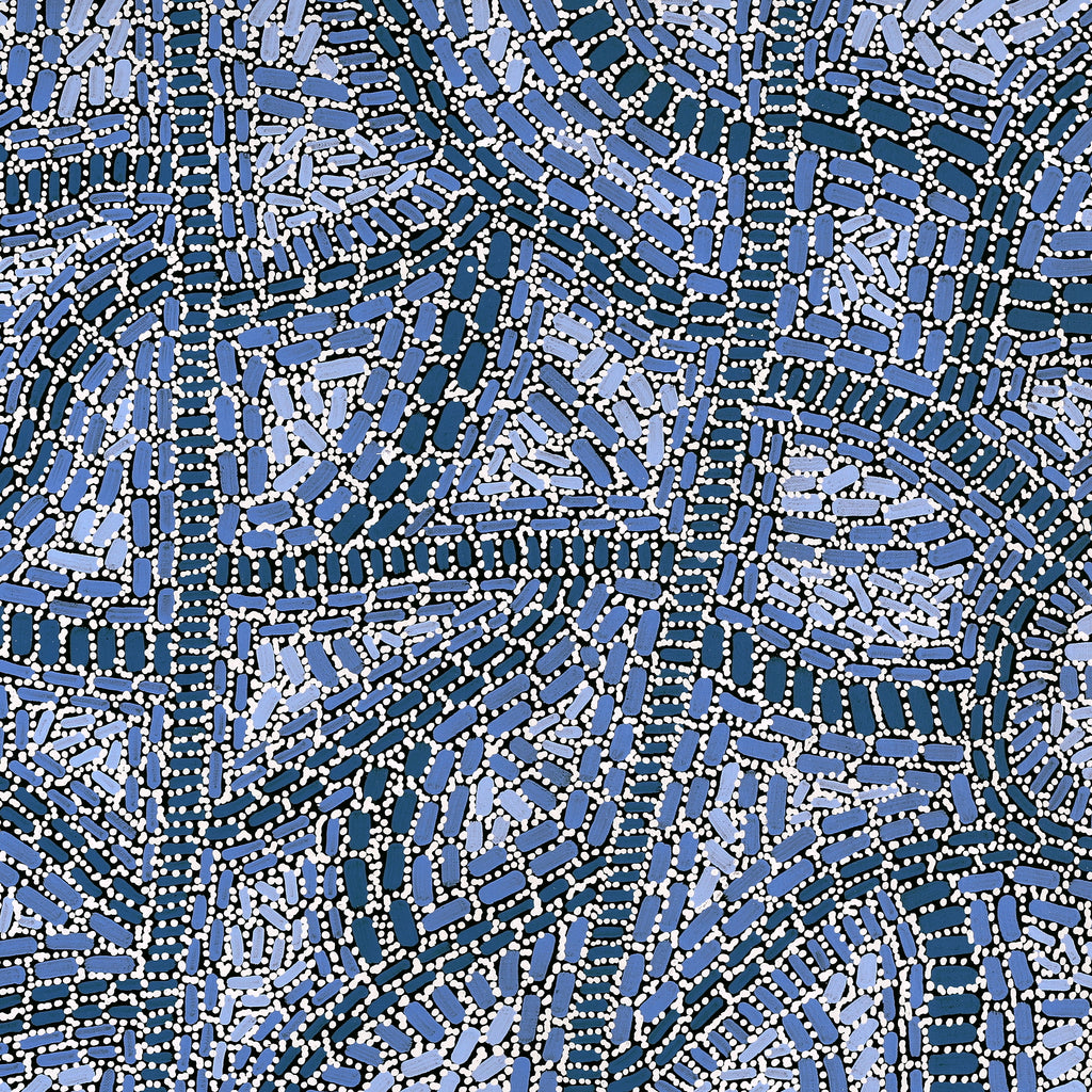 Aboriginal Artwork by Nathania Nangala Granites, Warlukurlangu Jukurrpa (Fire country Dreaming), 91x46cm