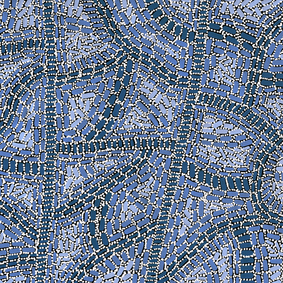 Aboriginal Artwork by Nathania Nangala Granites, Warlukurlangu Jukurrpa (Fire country Dreaming), 91x46cm