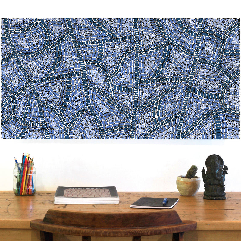 Aboriginal Artwork by Nathania Nangala Granites, Warlukurlangu Jukurrpa (Fire country Dreaming), 91x46cm