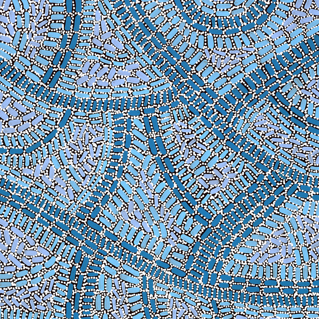 Aboriginal Artwork by Nathania Nangala Granites, Warlukurlangu Jukurrpa (Fire country Dreaming), 91x46cm