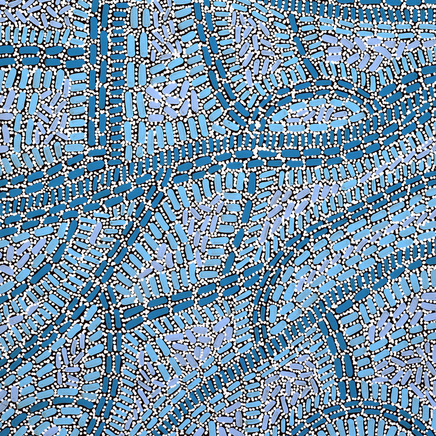 Aboriginal Artwork by Nathania Nangala Granites, Warlukurlangu Jukurrpa (Fire country Dreaming), 91x46cm