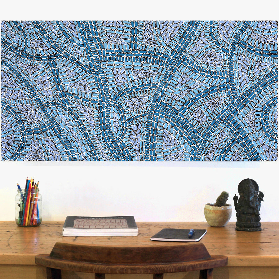 Aboriginal Artwork by Nathania Nangala Granites, Warlukurlangu Jukurrpa (Fire country Dreaming), 91x46cm