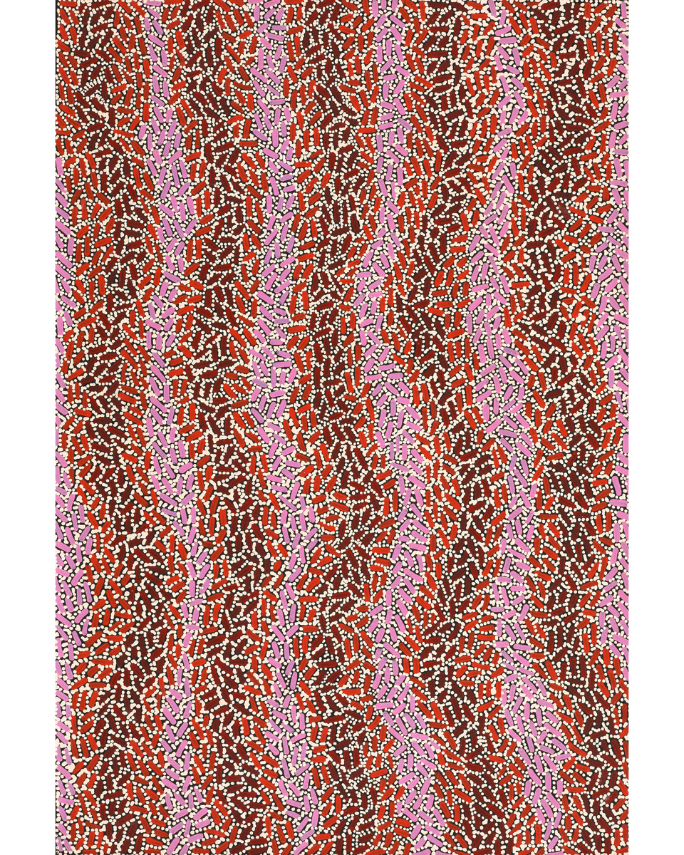 Aboriginal Artwork by Nathania Nangala Granites, Warlukurlangu Jukurrpa (Fire country Dreaming), 91x61cm