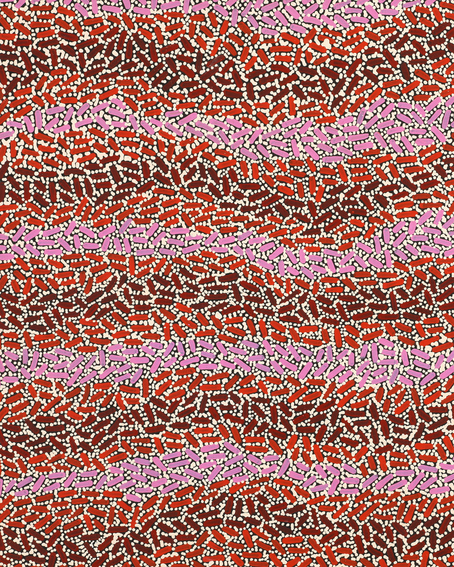 Aboriginal Artwork by Nathania Nangala Granites, Warlukurlangu Jukurrpa (Fire country Dreaming), 91x61cm