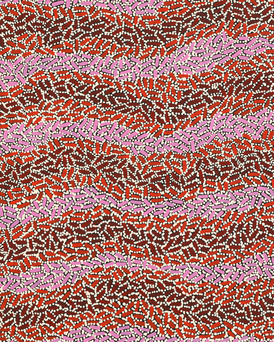 Aboriginal Artwork by Nathania Nangala Granites, Warlukurlangu Jukurrpa (Fire country Dreaming), 91x61cm