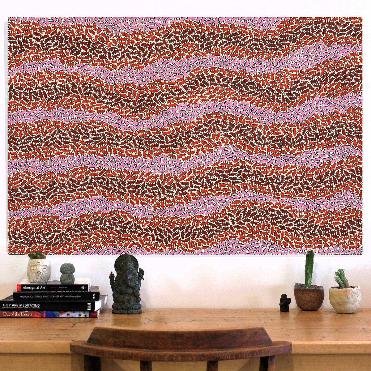 Aboriginal Artwork by Nathania Nangala Granites, Warlukurlangu Jukurrpa (Fire country Dreaming), 91x61cm