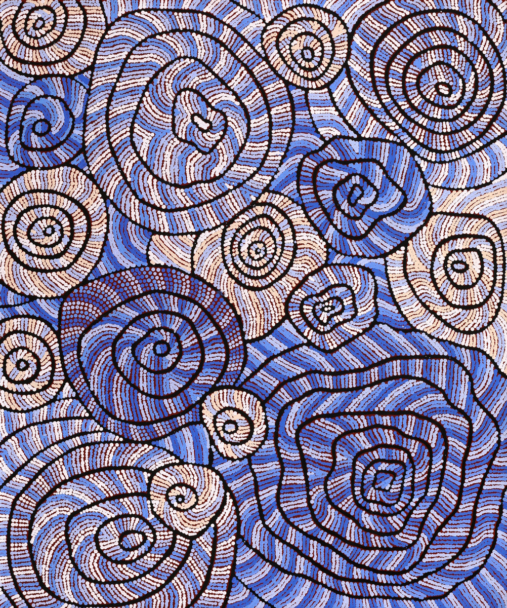 Aboriginal Artwork by Nathania Nangala Granites, Warlukurlangu Jukurrpa (Fire country Dreaming), 91x76cm