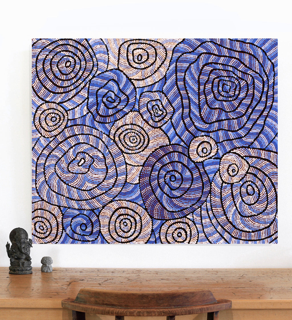 Aboriginal Artwork by Nathania Nangala Granites, Warlukurlangu Jukurrpa (Fire country Dreaming), 91x76cm