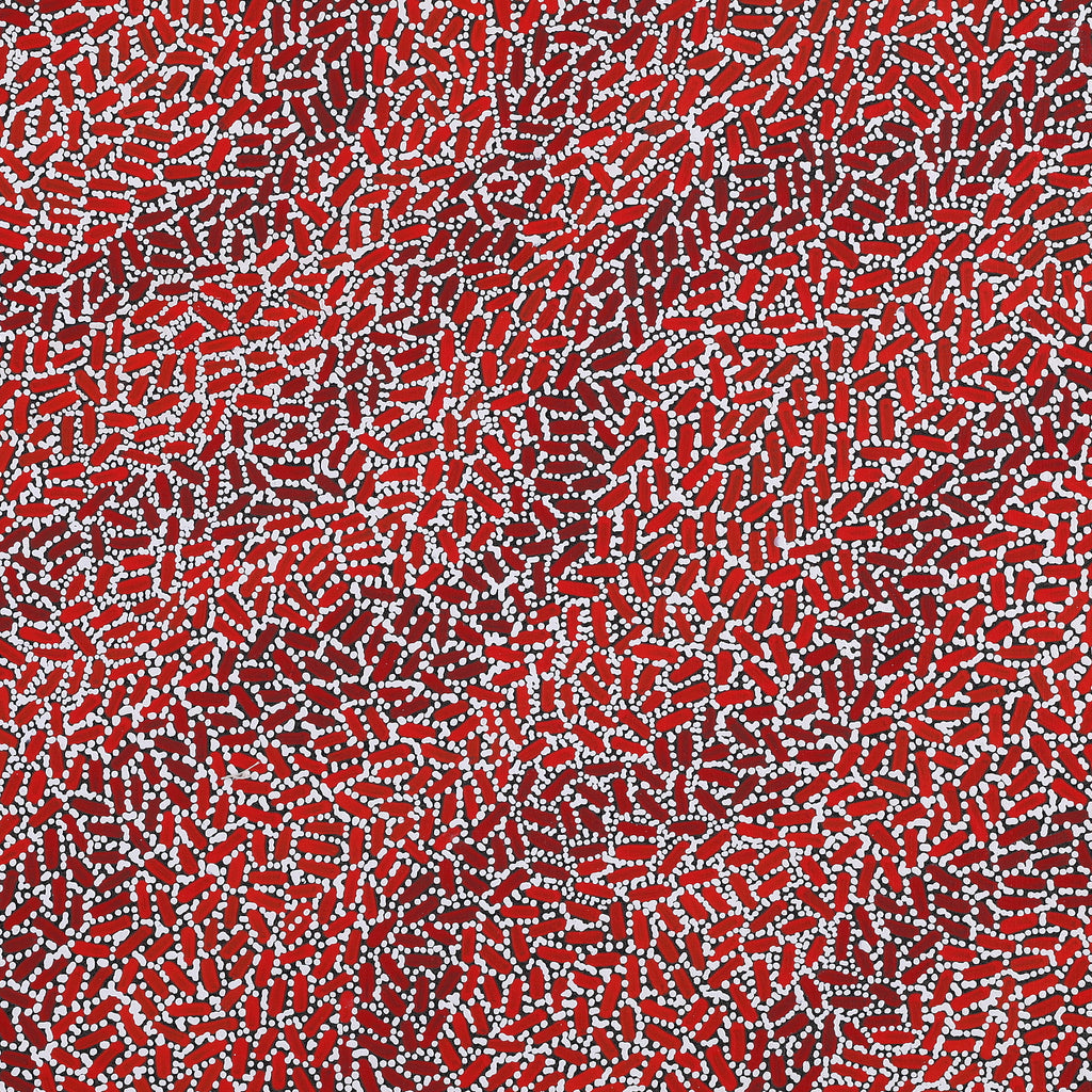 Aboriginal Artwork by Nathania Nangala Granites, Warlukurlangu Jukurrpa (Fire country Dreaming), 91x91cm