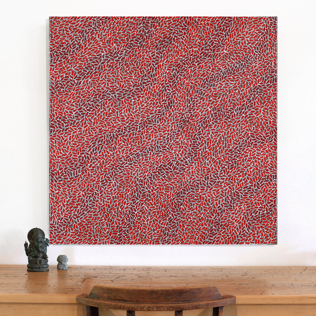 Aboriginal Artwork by Nathania Nangala Granites, Warlukurlangu Jukurrpa (Fire country Dreaming), 91x91cm