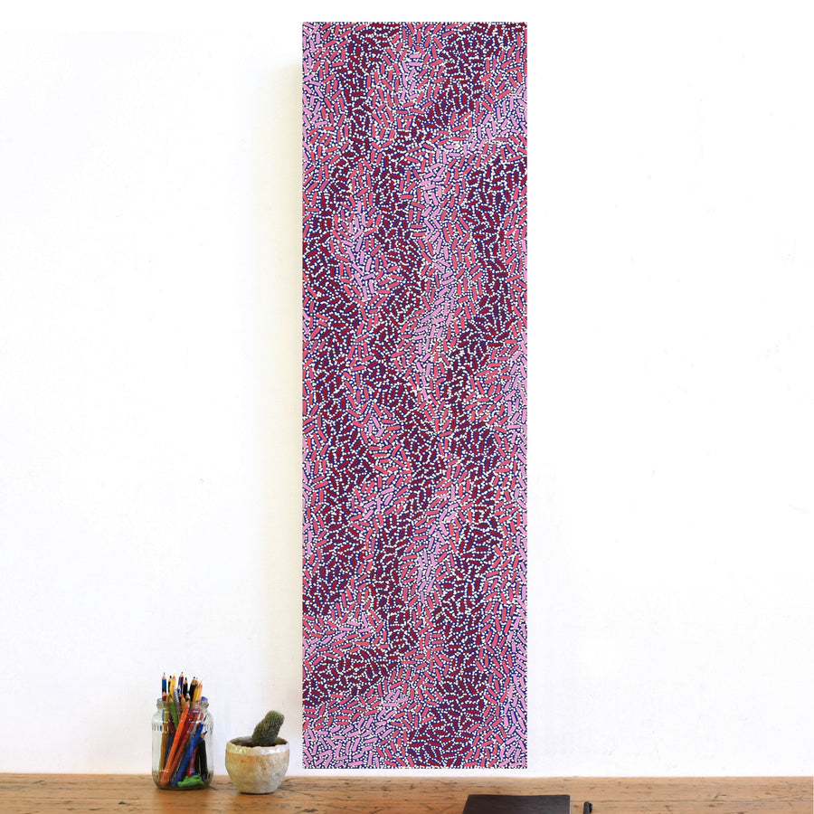 Aboriginal Artwork by Nathania Nangala Granites, Warlukurlangu Jukurrpa (Fire country Dreaming), 107x30cm