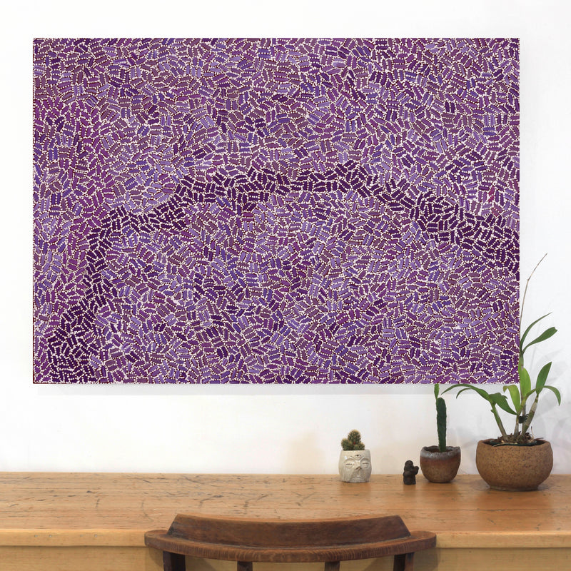 Aboriginal Artwork by Nathania Nangala Granites, Warlukurlangu Jukurrpa (Fire country Dreaming), 107x76cm