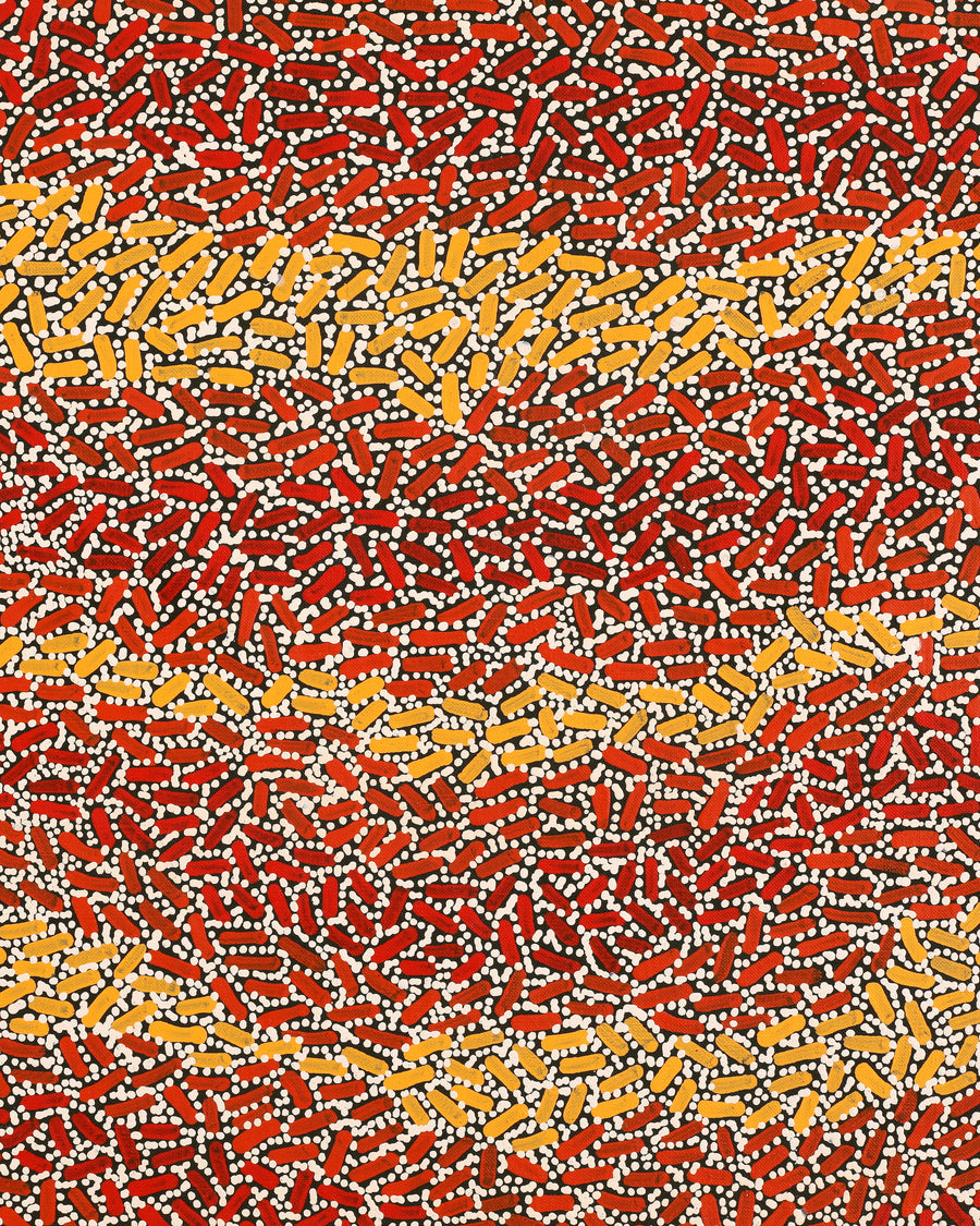 Aboriginal Artwork by Nathania Nangala Granites, Warlukurlangu Jukurrpa (Fire country Dreaming), 107x76cm