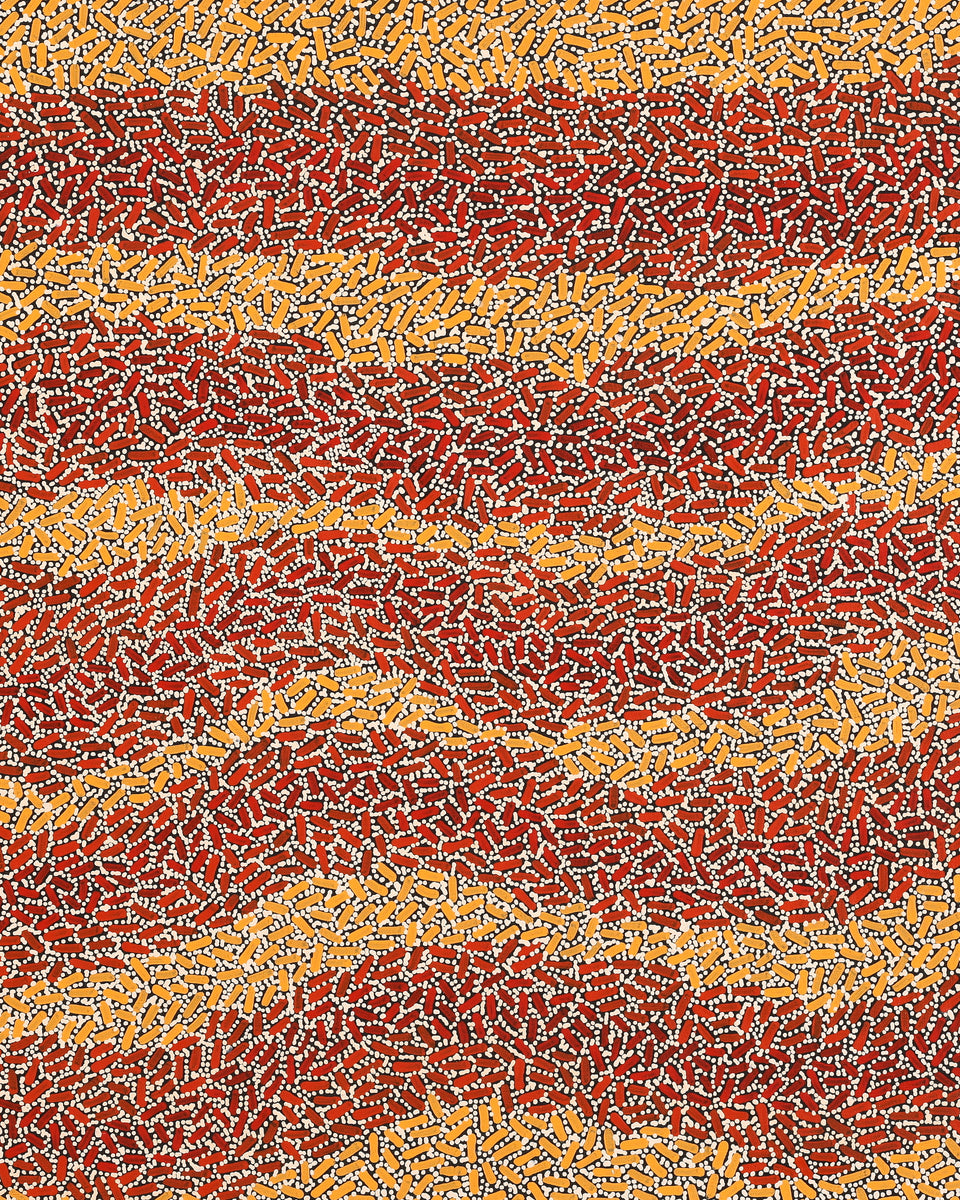 Aboriginal Artwork by Nathania Nangala Granites, Warlukurlangu Jukurrpa (Fire country Dreaming), 107x76cm