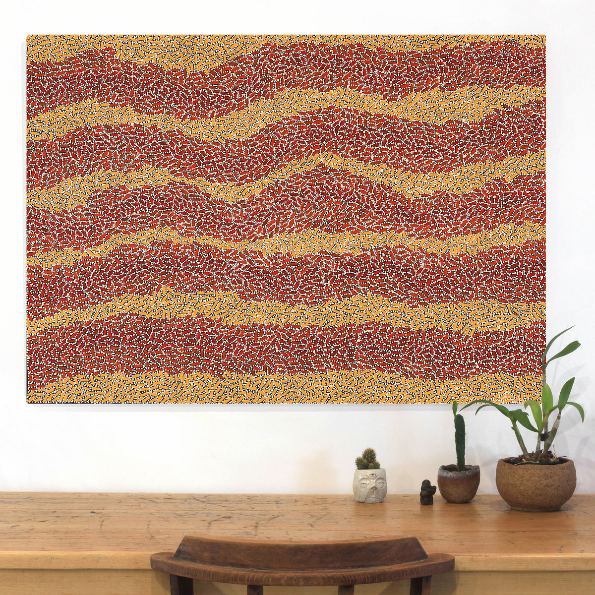 Aboriginal Artwork by Nathania Nangala Granites, Warlukurlangu Jukurrpa (Fire country Dreaming), 107x76cm