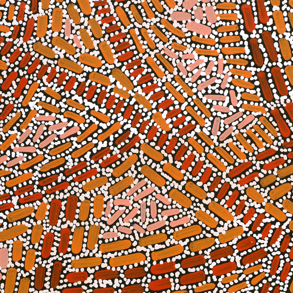Aboriginal Artwork by Nathania Nangala Granites, Warlukurlangu Jukurrpa (Fire country Dreaming), 107x76cm