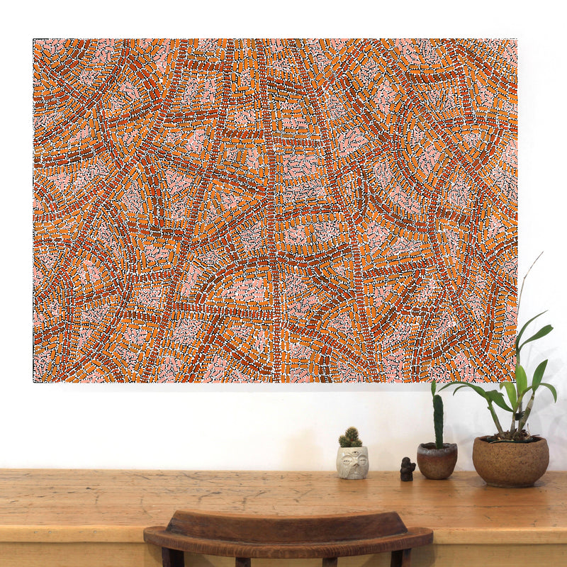 Aboriginal Artwork by Nathania Nangala Granites, Warlukurlangu Jukurrpa (Fire country Dreaming), 107x76cm