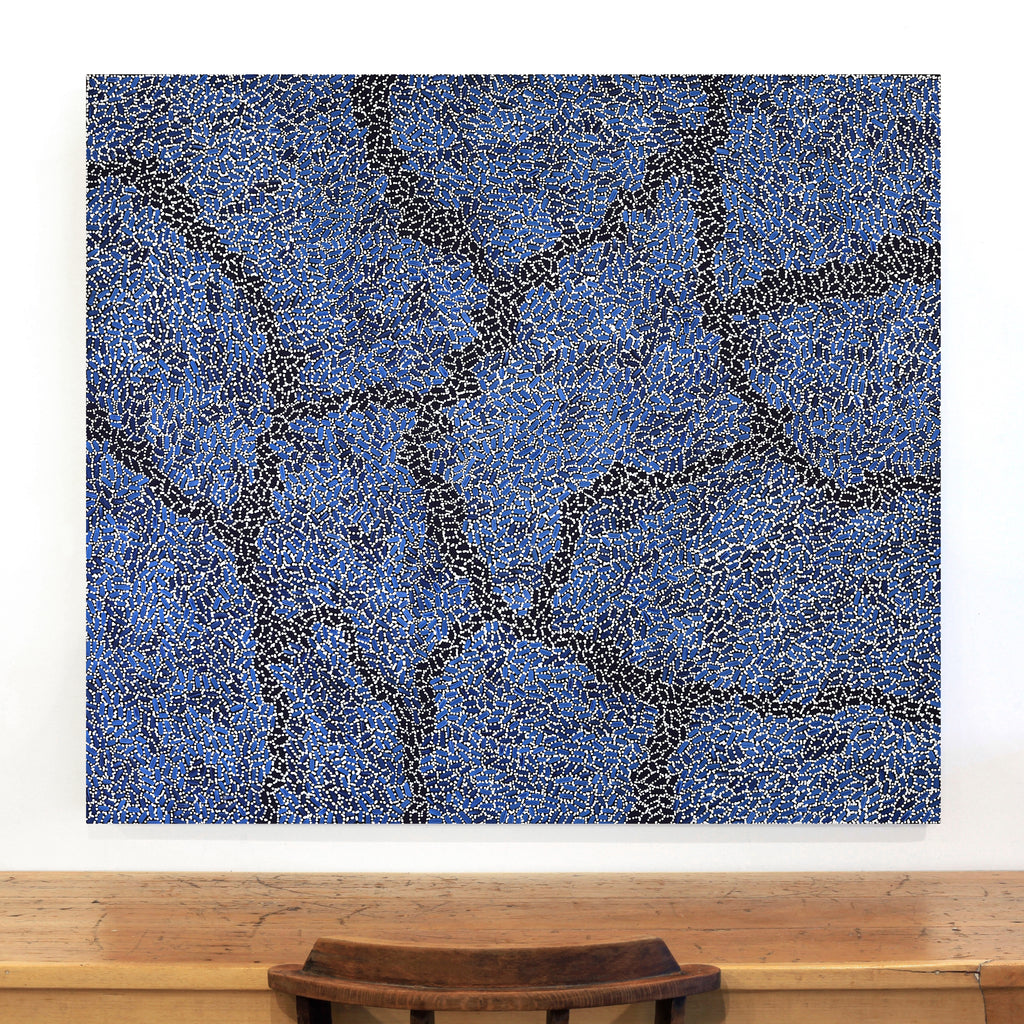 Aboriginal Artwork by Nathania Nangala Granites, Warlukurlangu Jukurrpa (Fire country Dreaming), 122x107cm