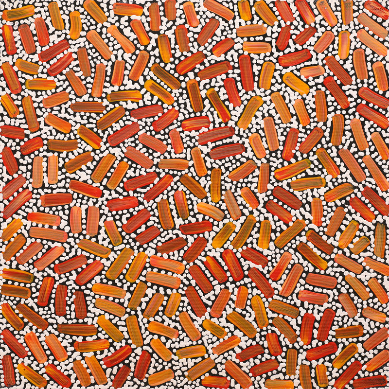 Aboriginal Artwork by Nathania Nangala Granites, Warlukurlangu Jukurrpa (Fire country Dreaming), 30x30cm