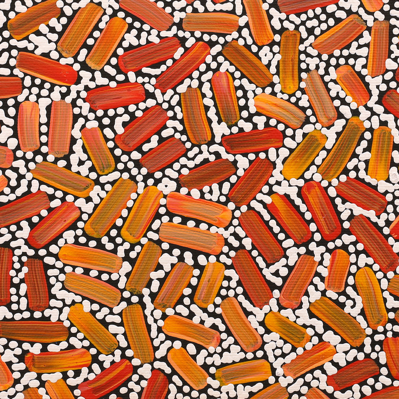 Aboriginal Artwork by Nathania Nangala Granites, Warlukurlangu Jukurrpa (Fire country Dreaming), 30x30cm