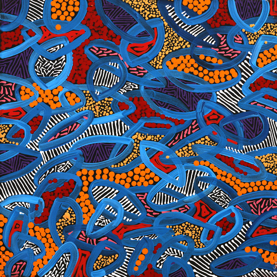 Aboriginal Artwork by Nathania Nangala Granites, Warlukurlangu Jukurrpa (Fire country Dreaming), 30x30cm