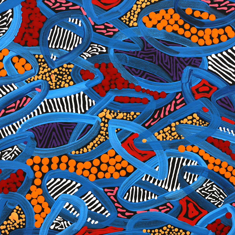 Aboriginal Artwork by Nathania Nangala Granites, Warlukurlangu Jukurrpa (Fire country Dreaming), 30x30cm