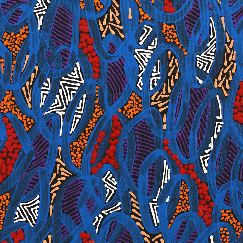 Aboriginal Artwork by Nathania Nangala Granites, Warlukurlangu Jukurrpa (Fire country Dreaming), 30x30cm