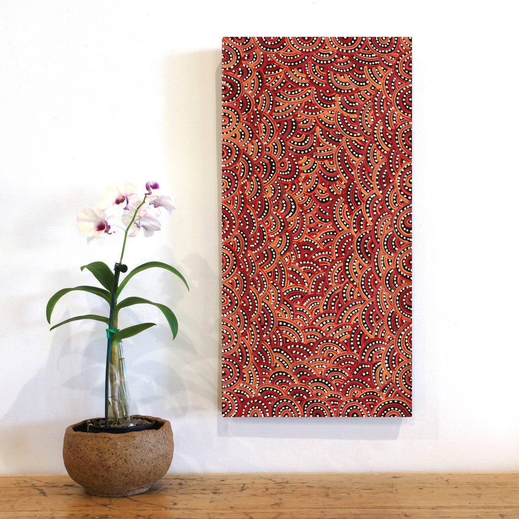 Aboriginal Artwork by Nathania Nangala Granites, Warlukurlangu Jukurrpa (Fire country Dreaming), 61x30cm