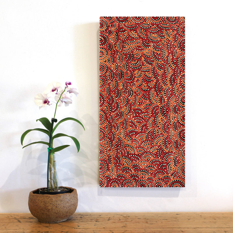 Aboriginal Artwork by Nathania Nangala Granites, Warlukurlangu Jukurrpa (Fire country Dreaming), 61x30cm