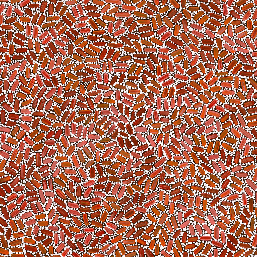 Aboriginal Artwork by Nathania Nangala Granites, Warlukurlangu Jukurrpa (Fire country Dreaming), 91x76cm