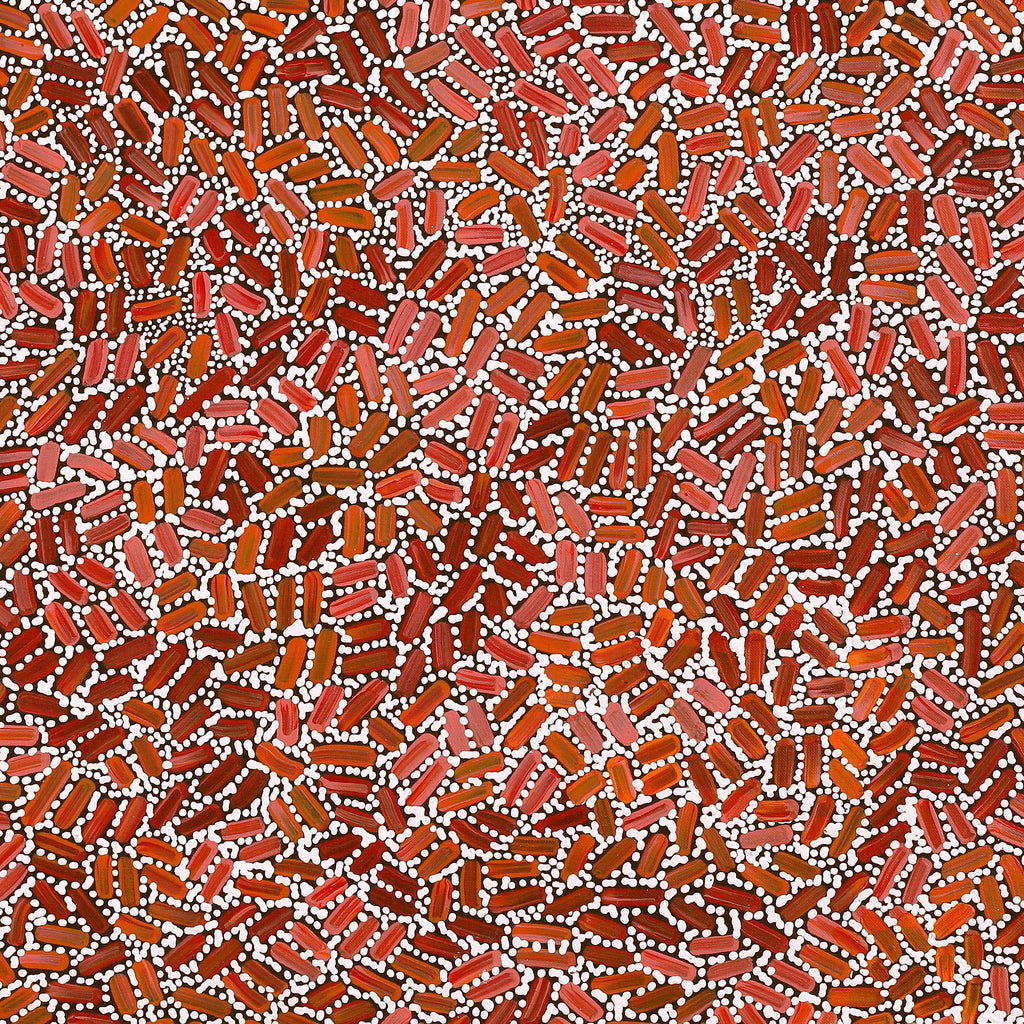 Aboriginal Artwork by Nathania Nangala Granites, Warlukurlangu Jukurrpa (Fire country Dreaming), 91x76cm