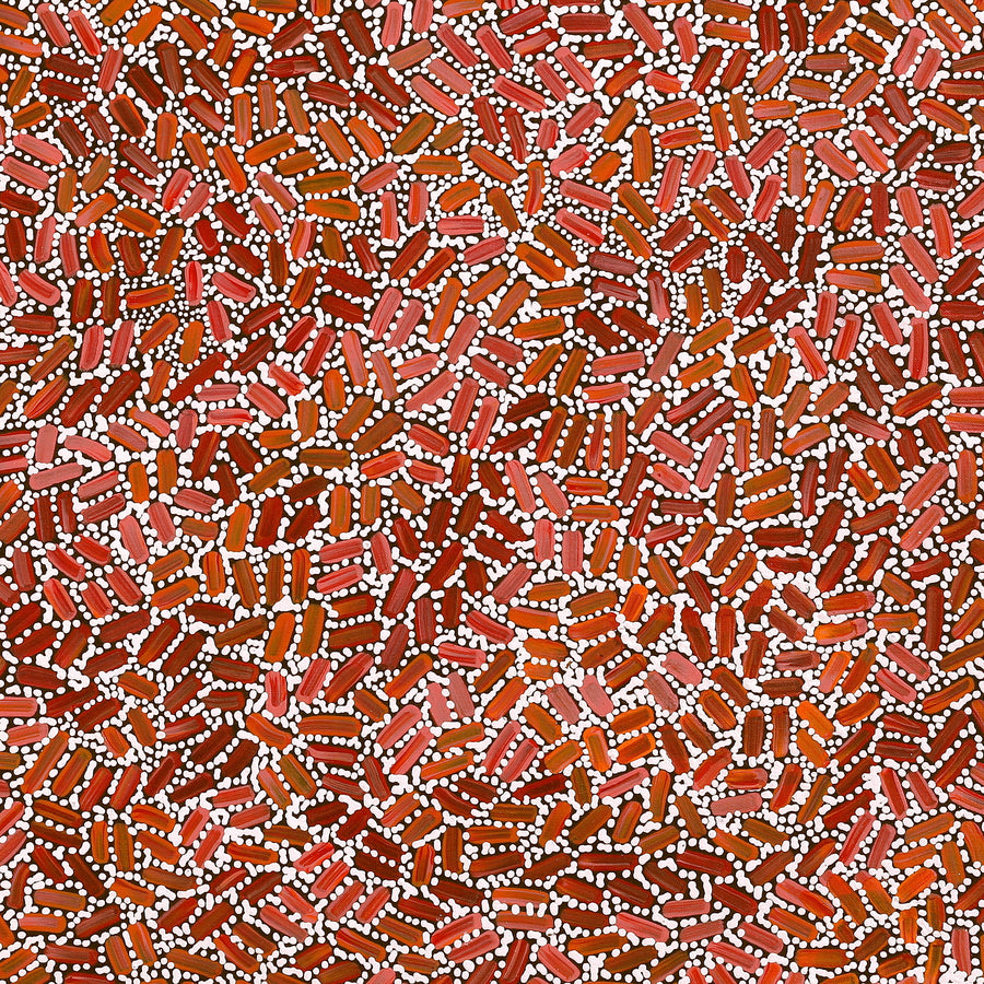 Aboriginal Artwork by Nathania Nangala Granites, Warlukurlangu Jukurrpa (Fire country Dreaming), 91x76cm