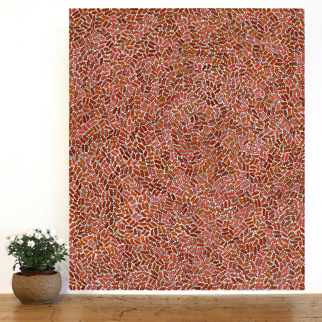 Aboriginal Artwork by Nathania Nangala Granites, Warlukurlangu Jukurrpa (Fire country Dreaming), 91x76cm