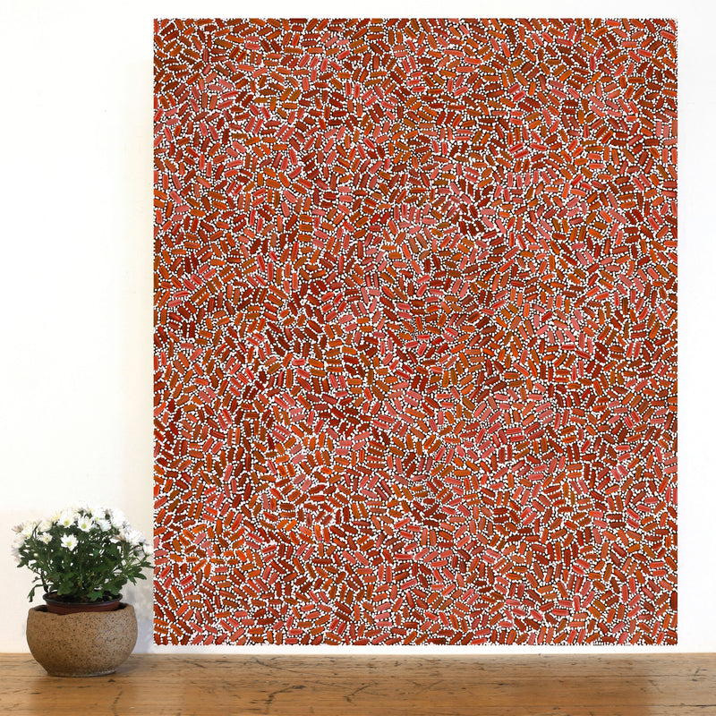 Aboriginal Artwork by Nathania Nangala Granites, Warlukurlangu Jukurrpa (Fire country Dreaming), 91x76cm