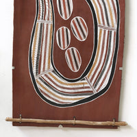 Aboriginal Artwork by Nathaniel Dullman, Ngalmudj (Rainbow Serpent), 113x53cm Bark Painting