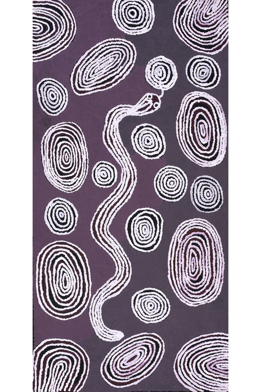 Aboriginal Artwork by Nellie Roberts Tjawina, Kuniya and Liru, 122x61cm