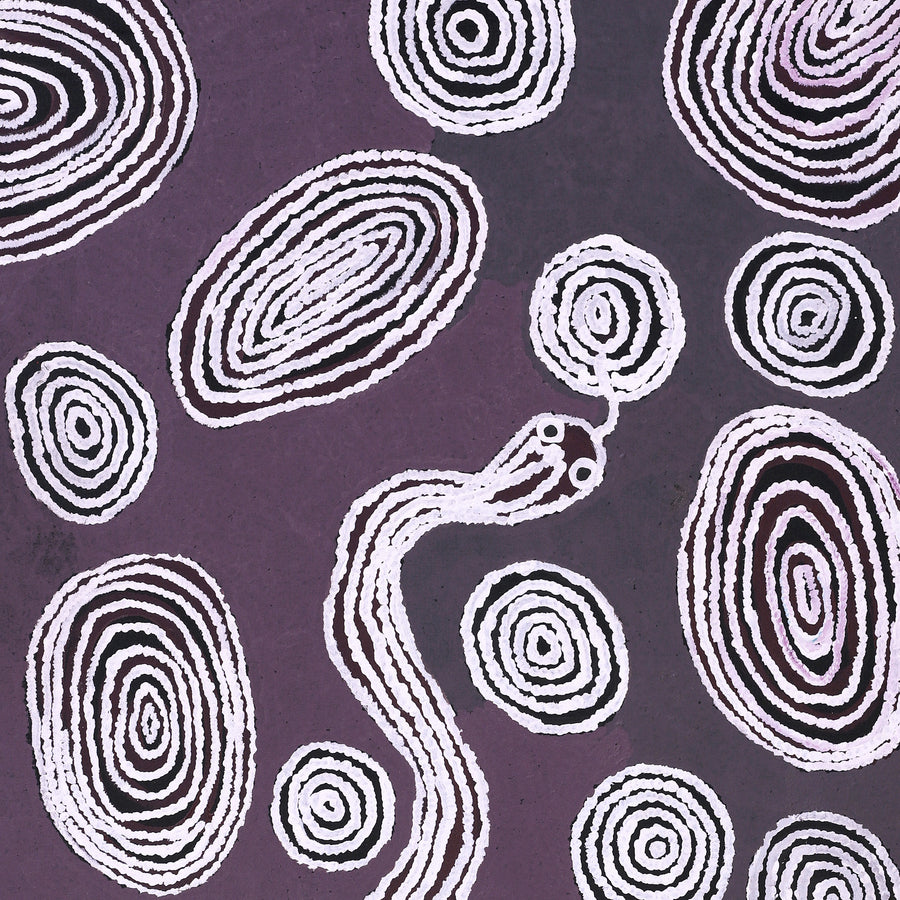 Aboriginal Artwork by Nellie Roberts Tjawina, Kuniya and Liru, 122x61cm