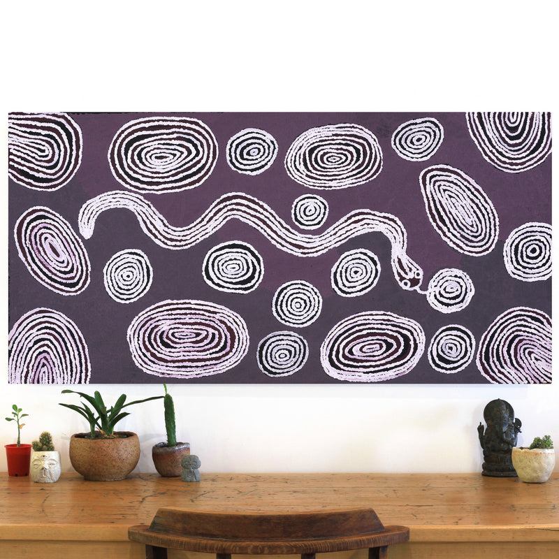 Aboriginal Art by Nellie Roberts Tjawina, Kuniya and Liru, 122x61cm - ART ARK®