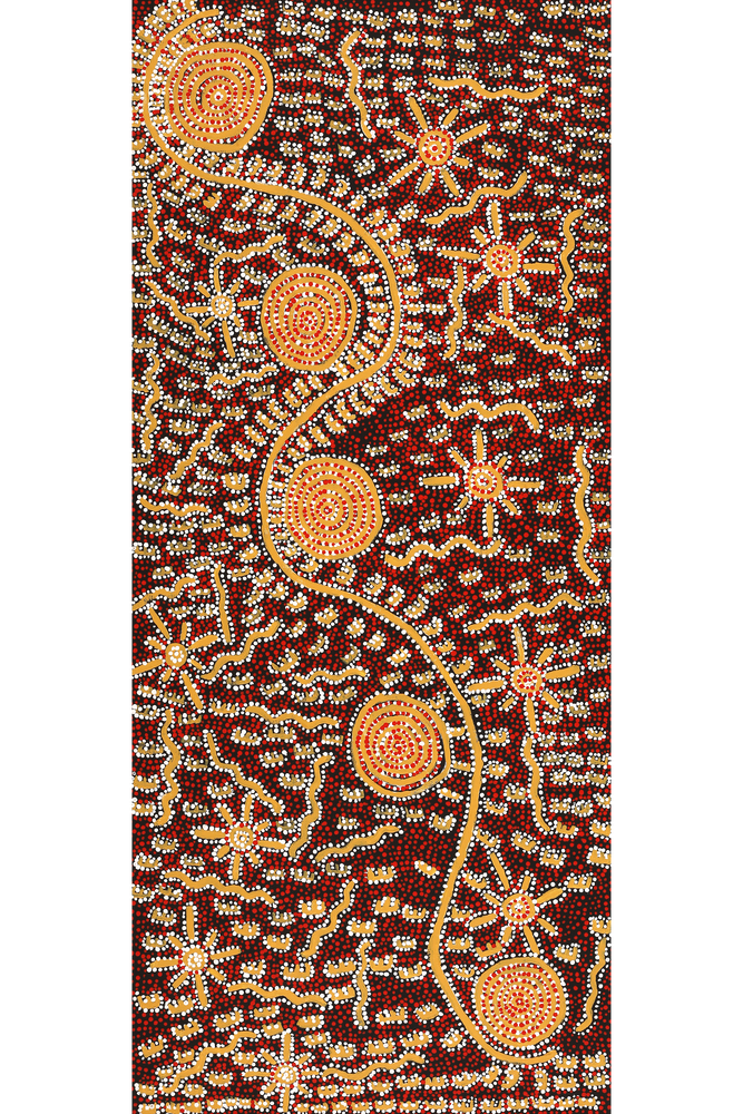 Aboriginal Artwork by Nigel Japanangka Marshall, Lappi Lappi Jukurrpa, 107x46cm