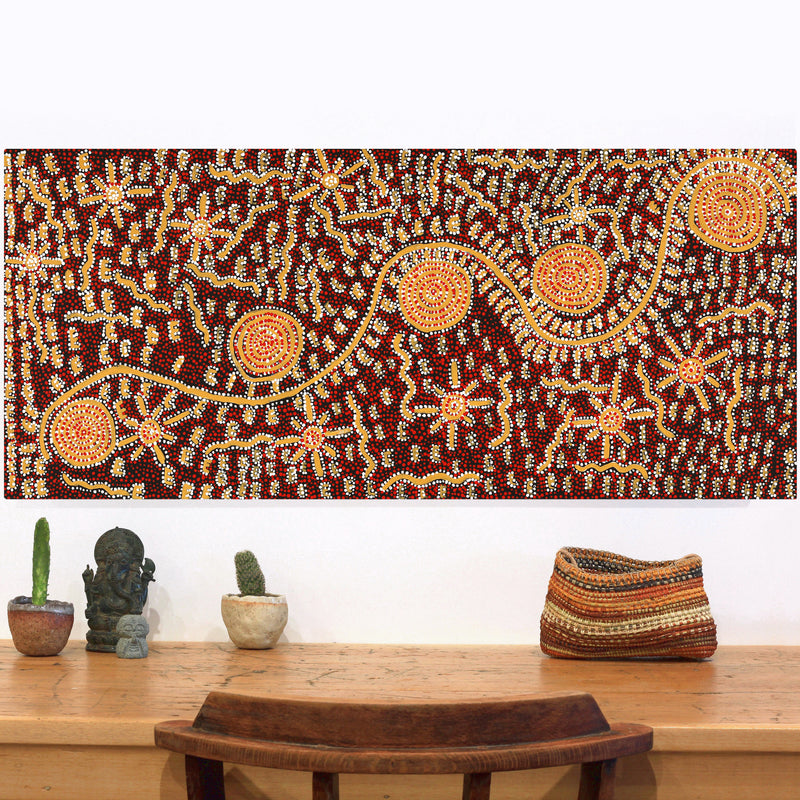Aboriginal Artwork by Nigel Japanangka Marshall, Lappi Lappi Jukurrpa, 107x46cm
