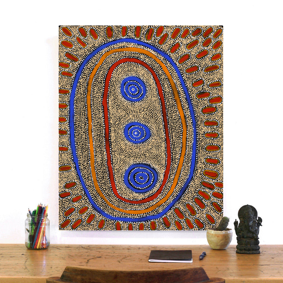 Aboriginal Artwork by Nigel Japanangka Marshall, Lappi Lappi Jukurrpa, 76x61cm