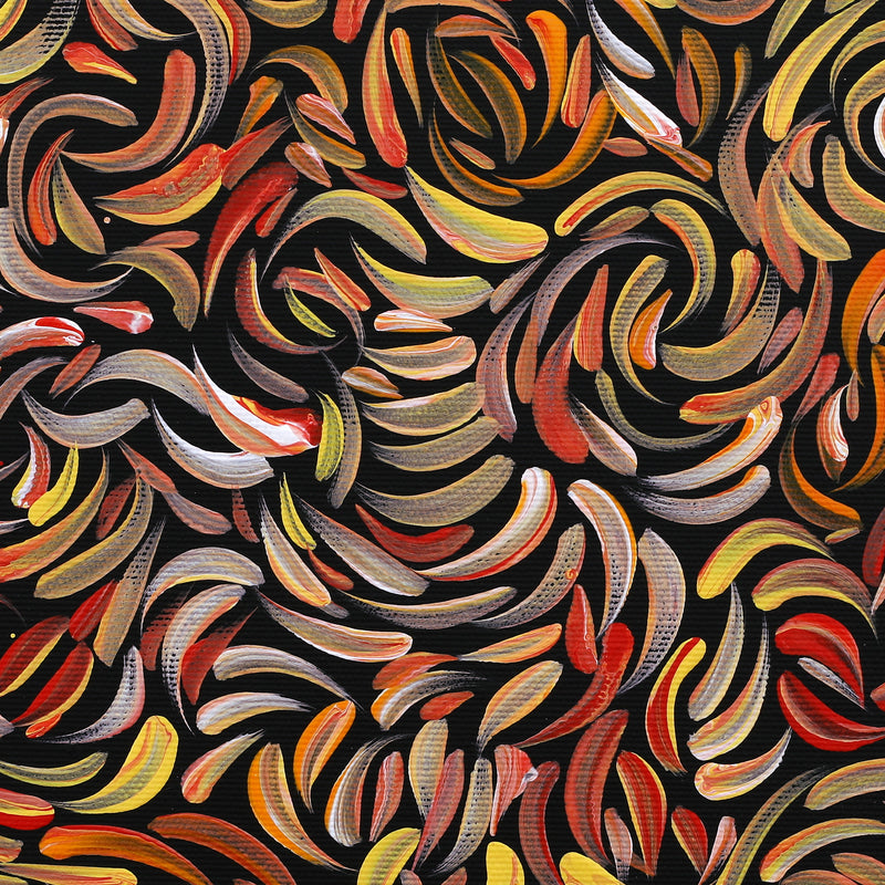 Aboriginal Artwork by Nola Napangardi Fisher, Purrpalanji (Skinny Bush Banana) Jukurrpa, 30x30cm