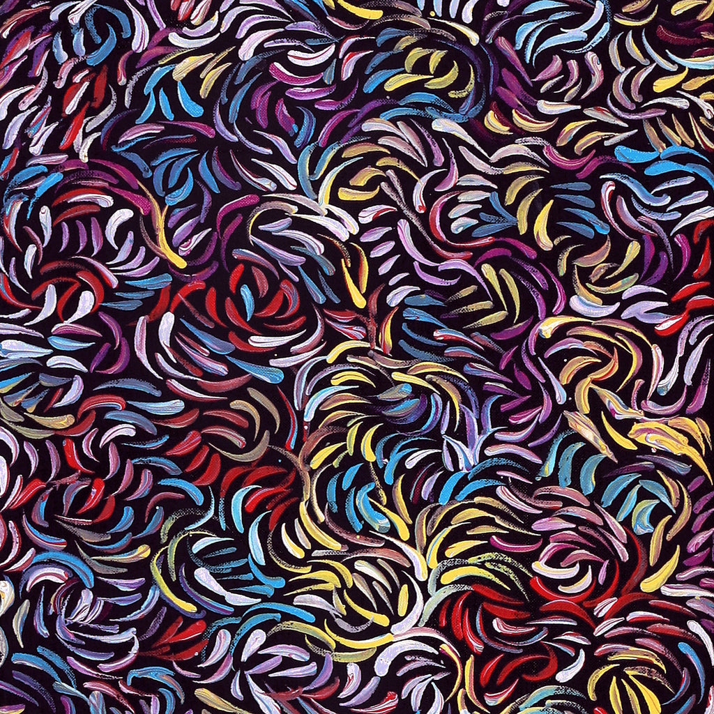 Aboriginal Artwork by Nola Napangardi Fisher, Purrpalanji (Skinny Bush Banana) Jukurrpa, 122x30cm