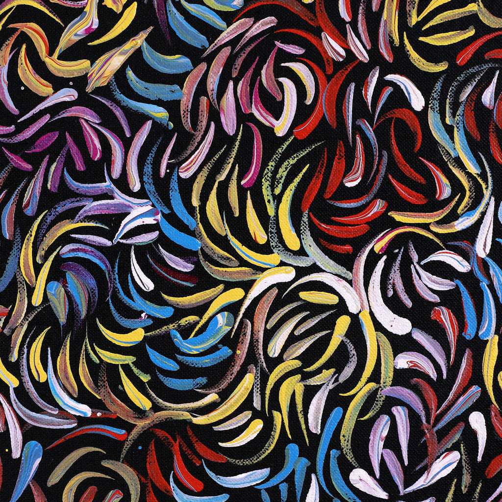 Aboriginal Artwork by Nola Napangardi Fisher, Purrpalanji (Skinny Bush Banana) Jukurrpa, 122x30cm