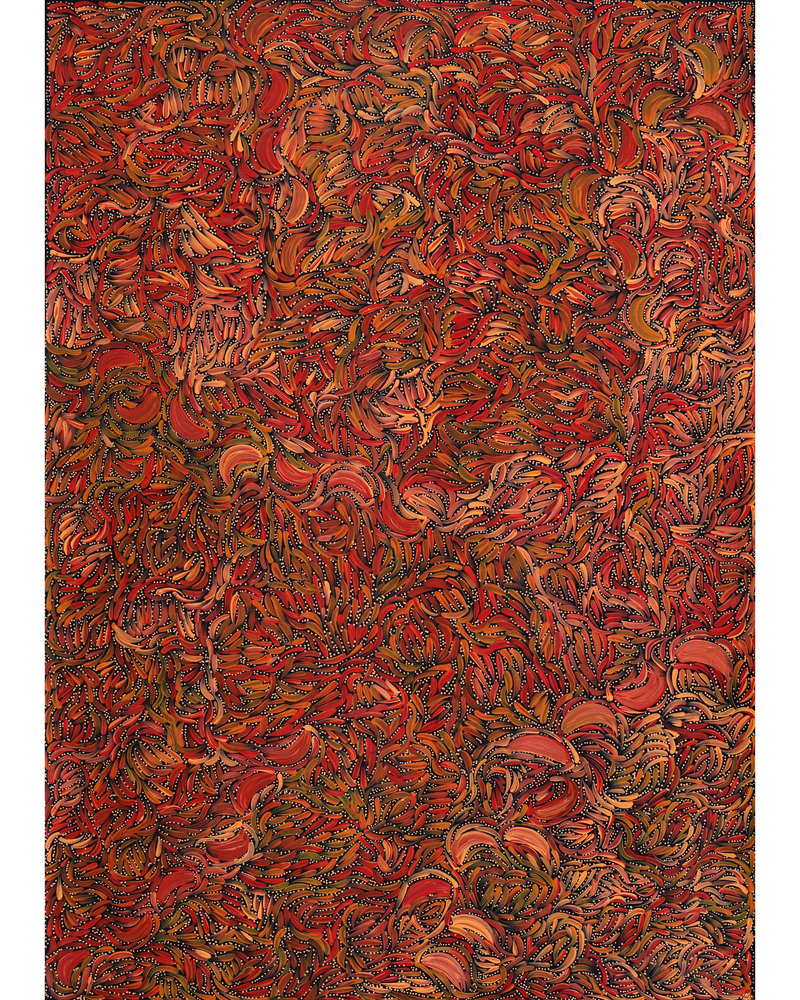 Aboriginal Artwork by Nola Napangardi Fisher, Purrpalanji (Skinny Bush Banana) Jukurrpa, 107x76cm