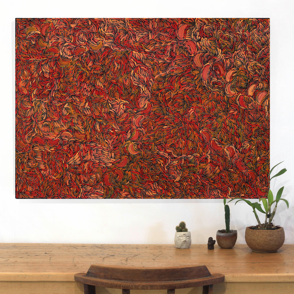 Nola Napangardi Fisher, Purrpalanji (Skinny Bush Banana) Jukurrpa, 107x76cm