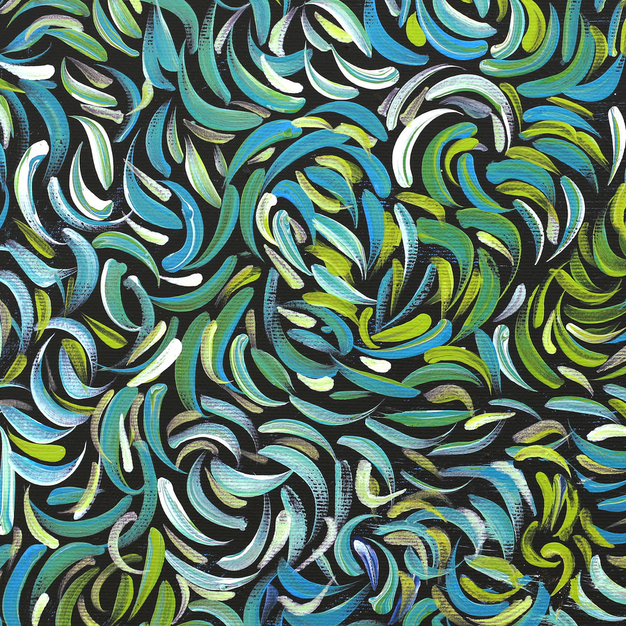 Aboriginal Artwork by Nola Napangardi Fisher, Purrpalanji (Skinny Bush Banana) Jukurrpa, 30x30cm