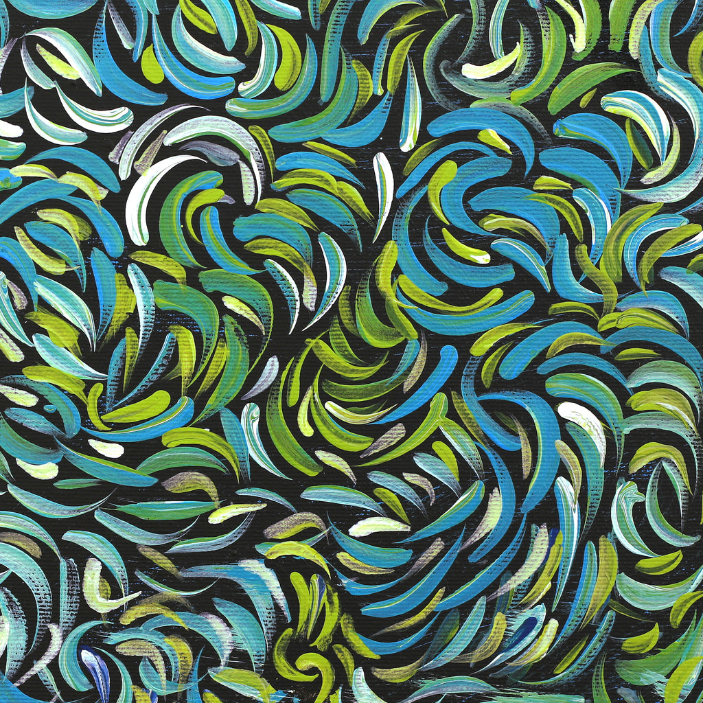 Aboriginal Artwork by Nola Napangardi Fisher, Purrpalanji (Skinny Bush Banana) Jukurrpa, 30x30cm