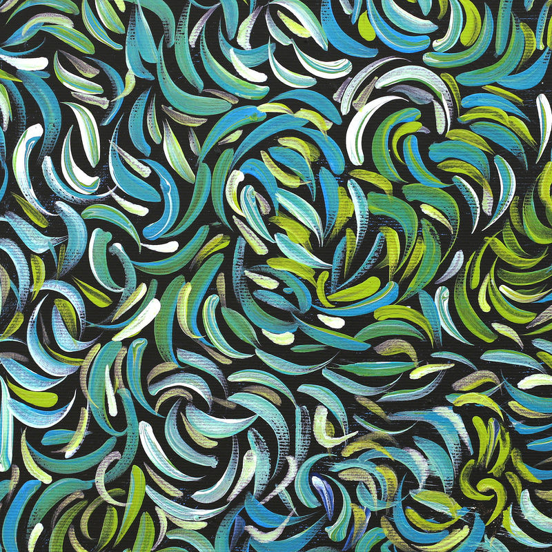 Aboriginal Artwork by Nola Napangardi Fisher, Purrpalanji (Skinny Bush Banana) Jukurrpa, 30x30cm